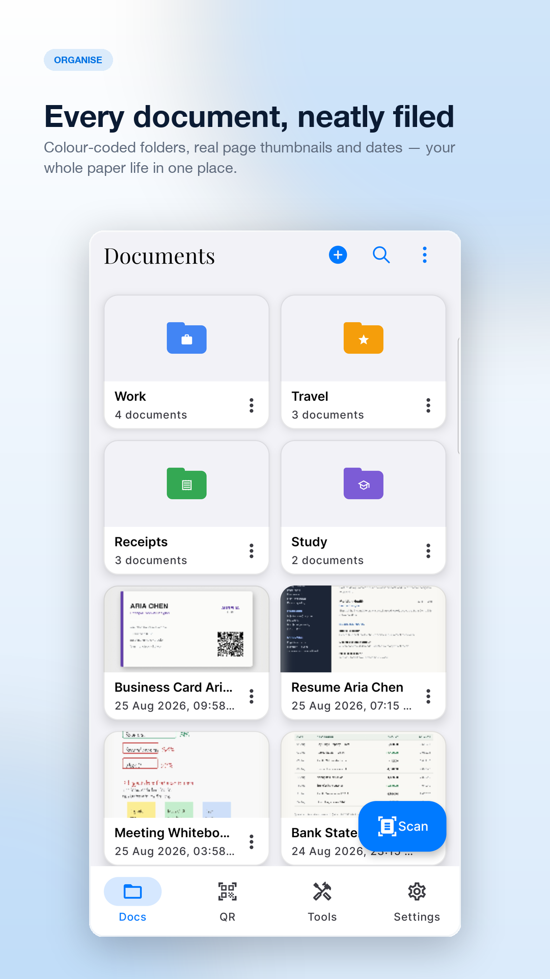 Organising scanned documents into folders